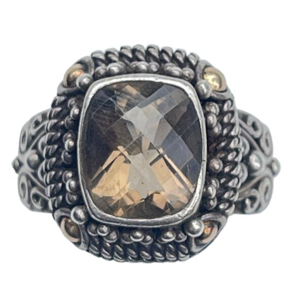 Vintage 18k Gold Sterling Silver Smokey Quartz Ring - Size 9.5 - Picture 1 of 7